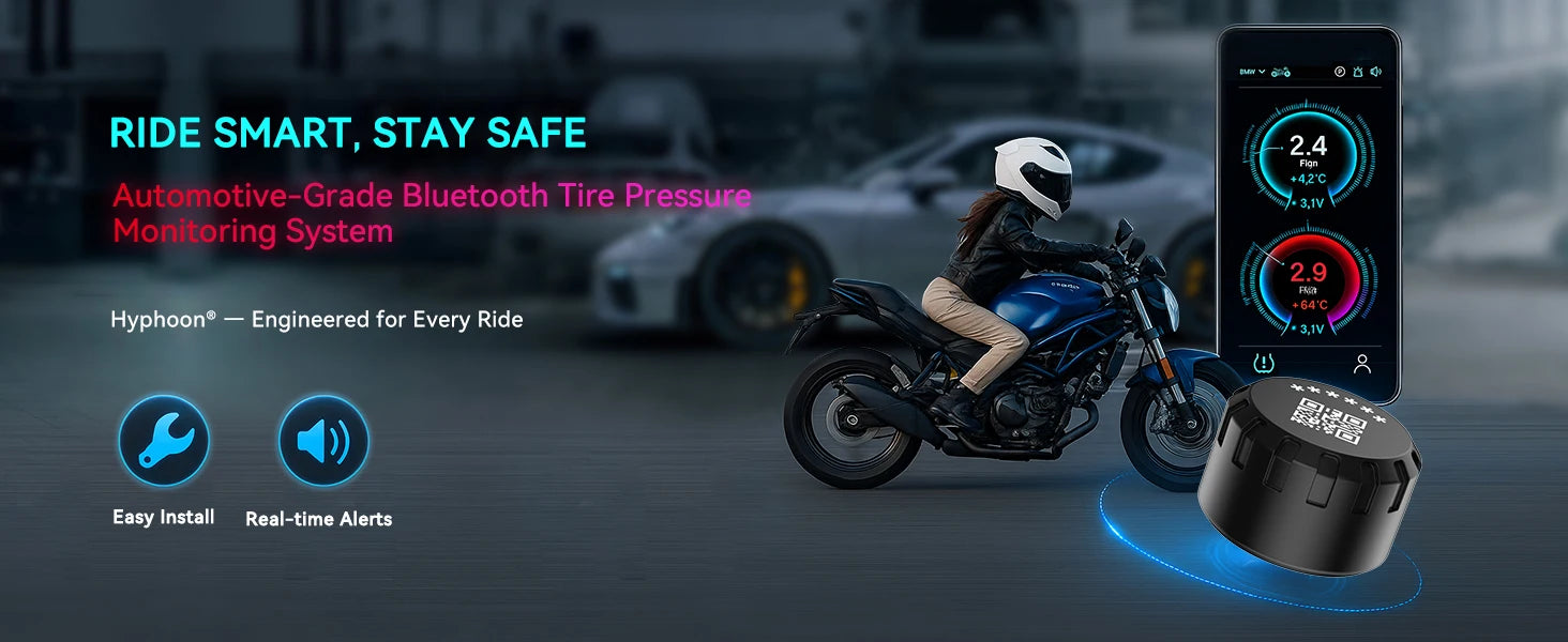 Sistema de supervisión de presión de neumáticos de motocicleta Bluetooth TPMS para motocicletas Monitor de presión y temperatura de neumáticos en tiempo Real con