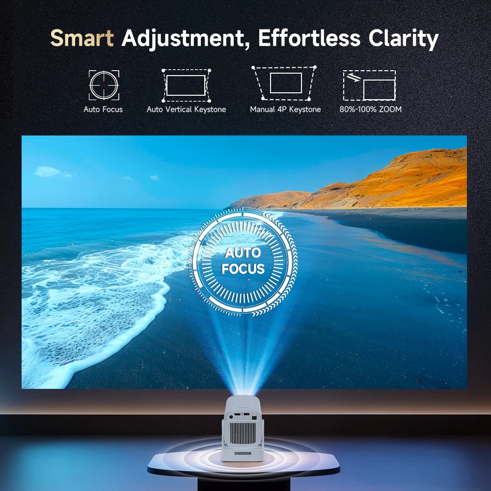 Proyector Magcubic Auto Focus 330 ANSI HY310, Compatible con 4K, 1080P, Android 11, WiFi6, BT5.4, Air Mouse, Control por Voz, Portátil, para el Hogar
