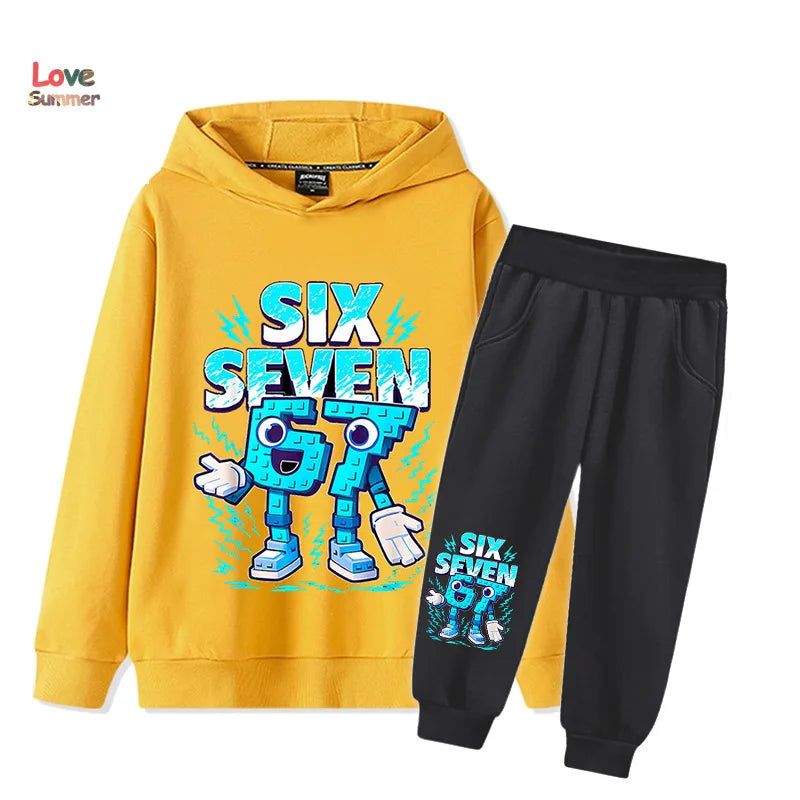 Conjunto buzo con capucha y pantalón estampado Brainrot para niños