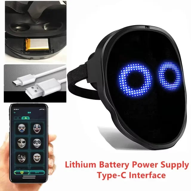 Máscara LED con control de aplicación Bluetooth Cara programable que transforma la máscara LED de Halloween iluminada