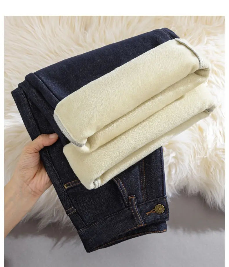 Pantalones Vaqueros Y2K con Forro Polar de Pierna Ancha