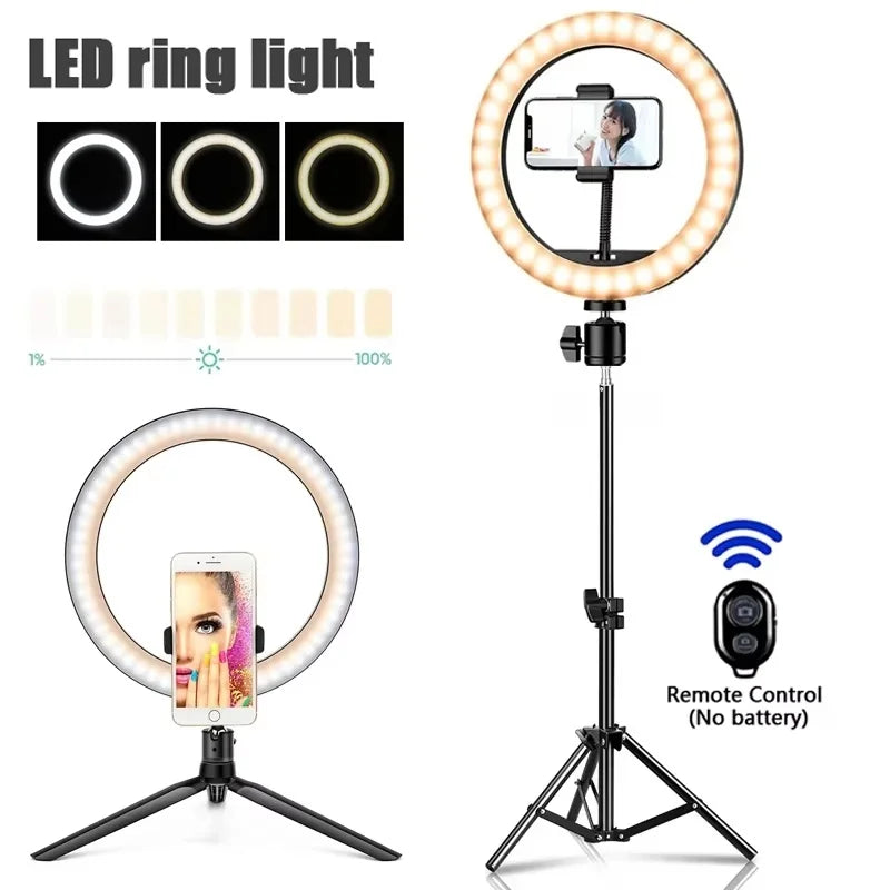 Anillo LED para Selfie de 16/26/33cm, luz de iluminación regulable, lámpara de anillo para Selfie fotográfico, luz de relleno con Control remoto para vídeo de teléfono en vivo