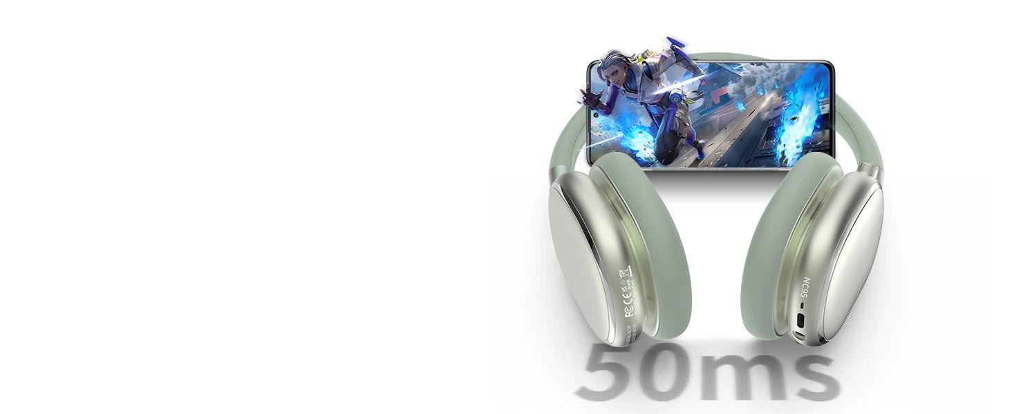 Auriculares híbridos con cancelación activa de ruido con perilla de control 65H de reproducción auriculares sobre la oreja inalámbricos Bluetooth 6,0 Audio de alta resolución