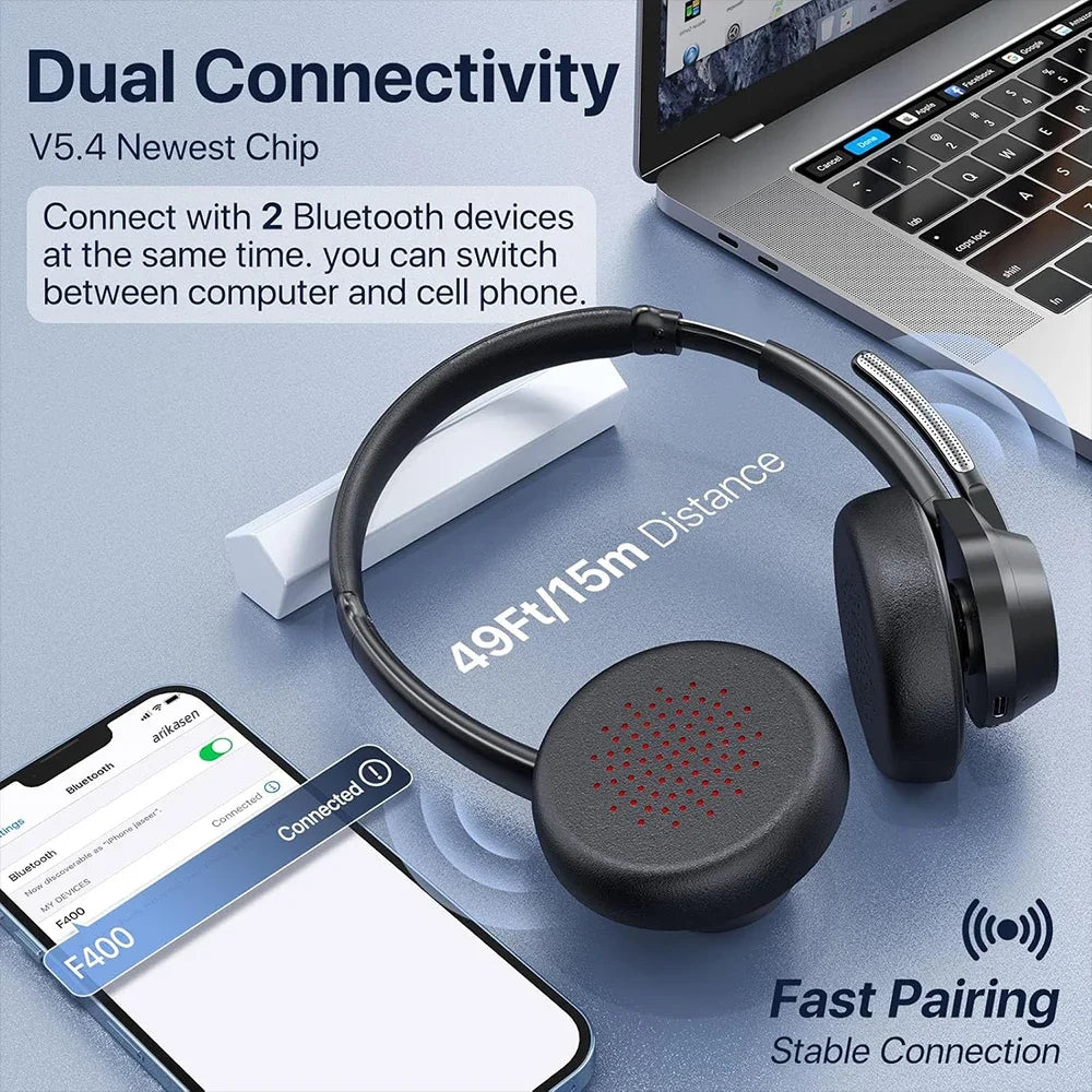 Auriculares Bluetooth 5.4 con Micrófono ENC y Conexión Multipunto