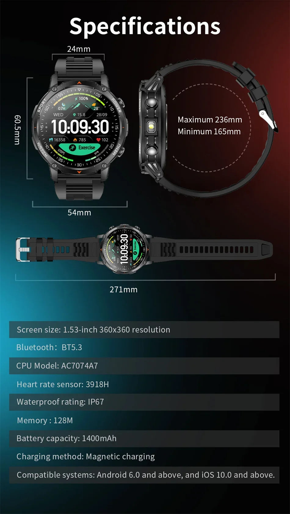 Reloj Inteligente Militar T-Rex 3 GPS Bluetooth