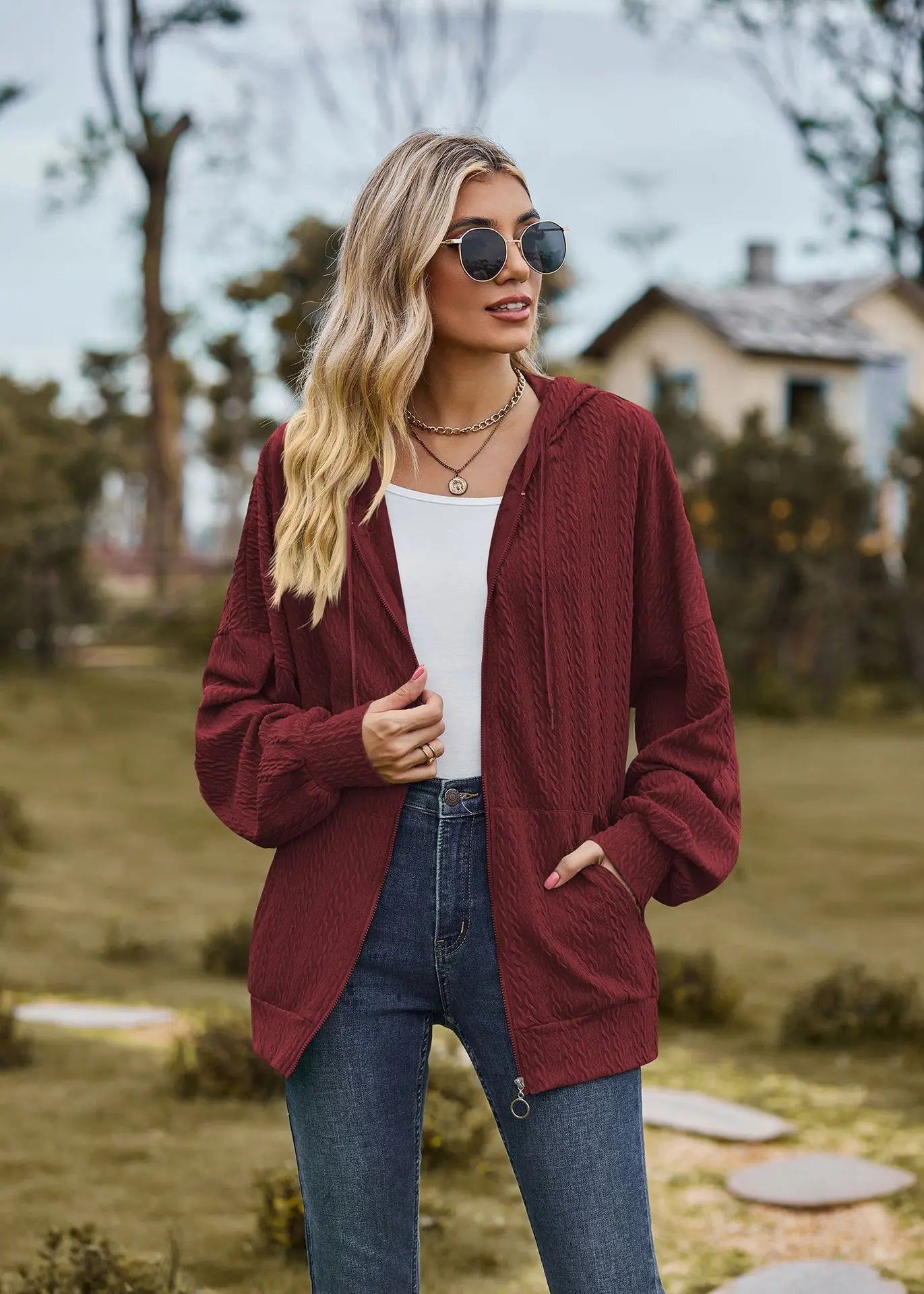 Sudadera con cremallera para mujer, abrigo informal de manga larga, ropa de calle de Color liso, holgado, Harajuku, otoño e invierno, 2024