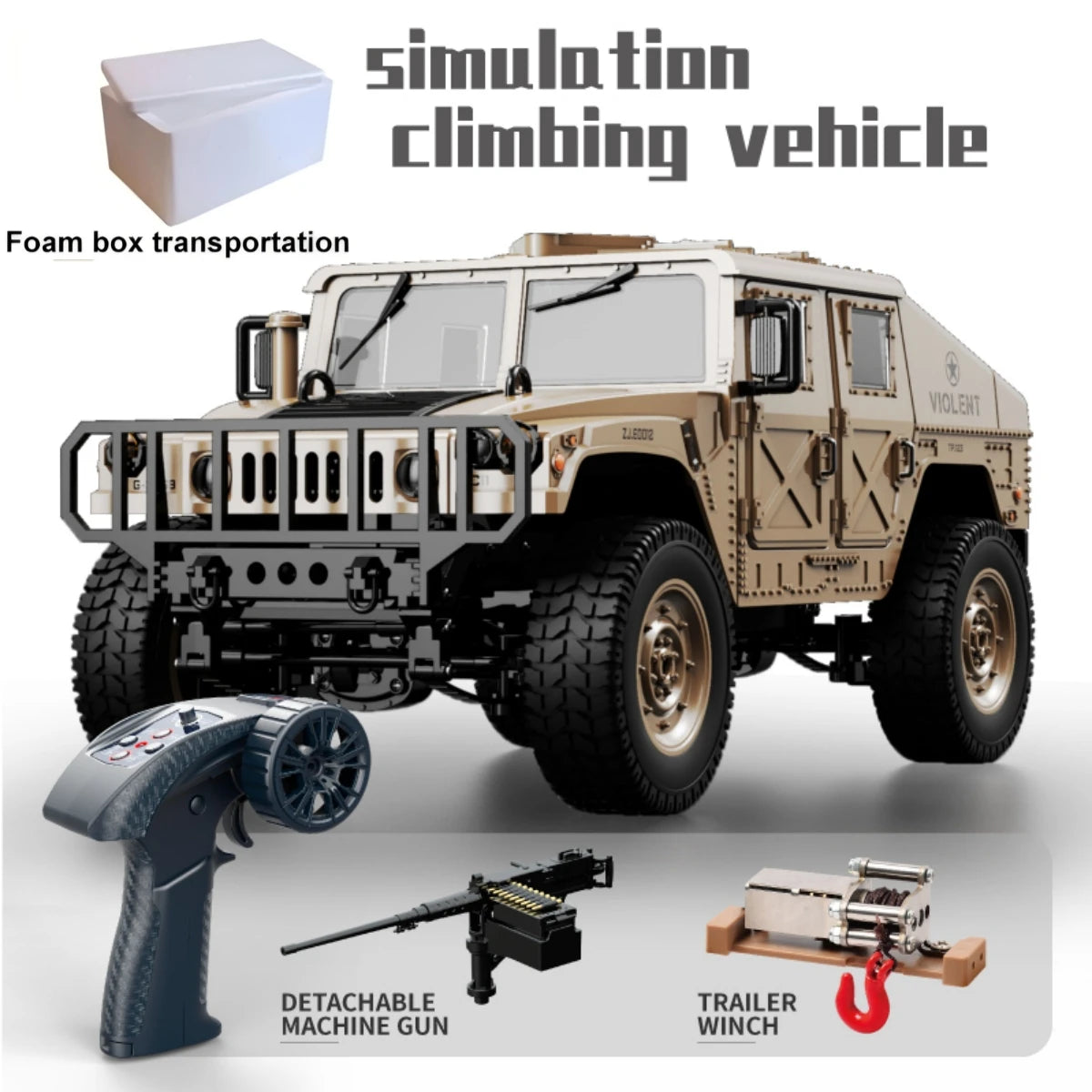 Coche RC Militar Crawler 4WD 2.4G 1:14, Vehículo Todoterreno con Accesorios