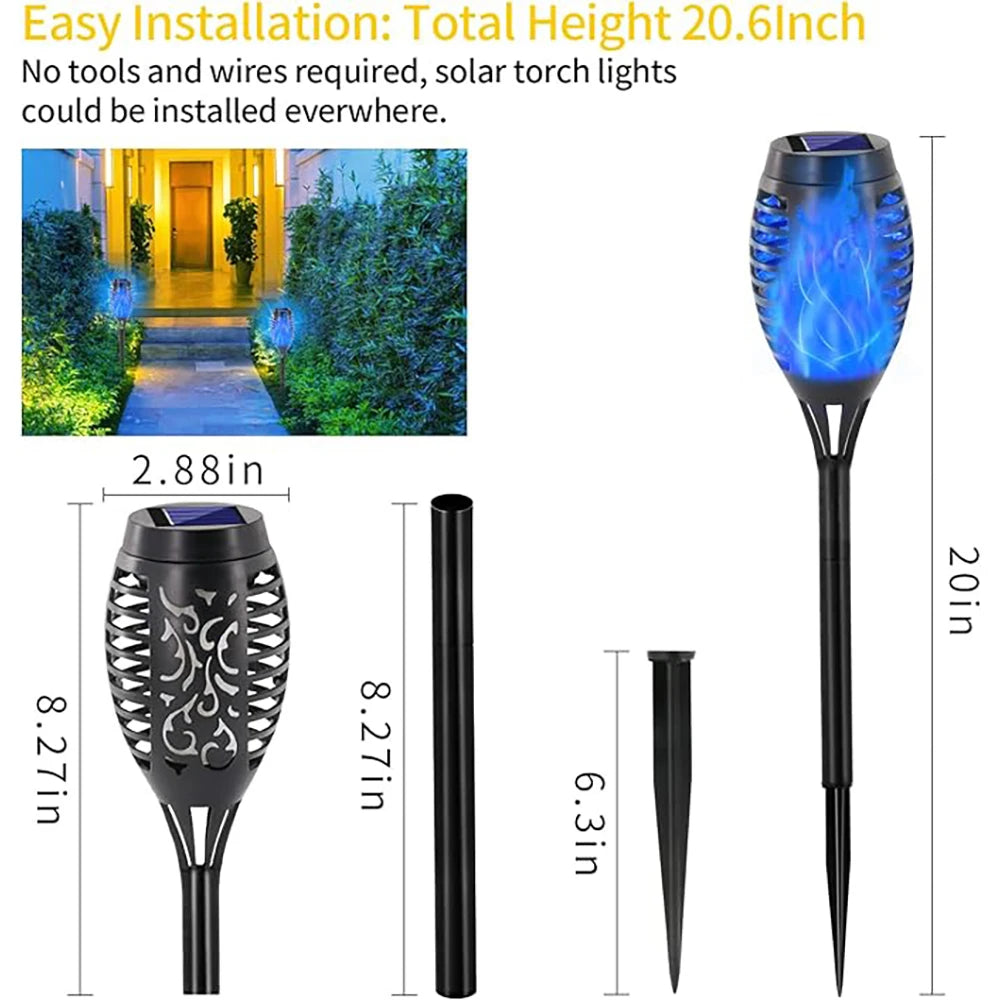 Luces Solares Antorcha Llama Solar RGB 12LED para Jardín Pack x6