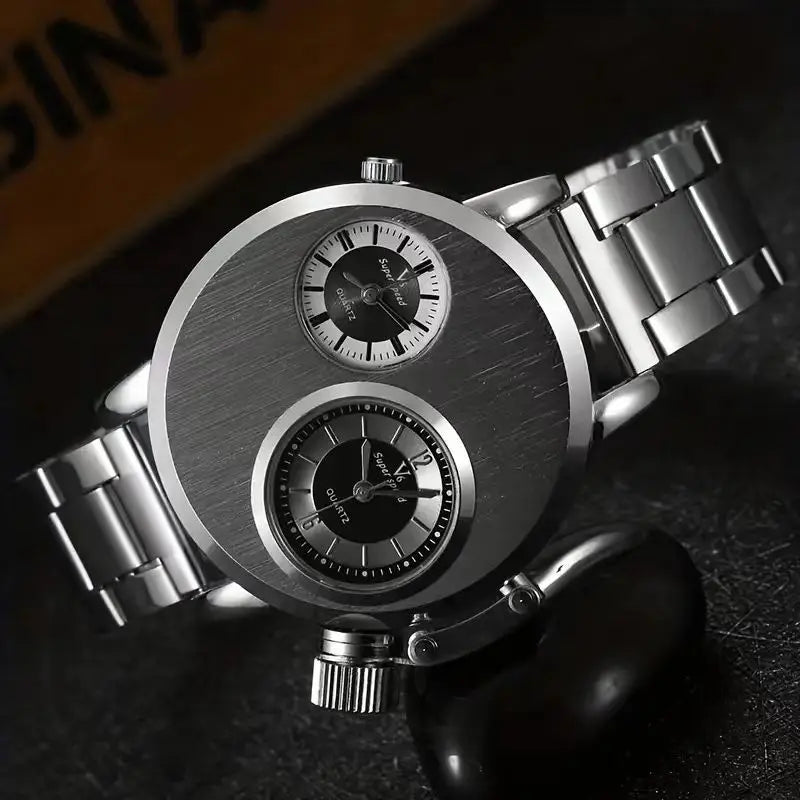 Reloj de Cuarzo Punk Doble Esfera Acero Inoxidable