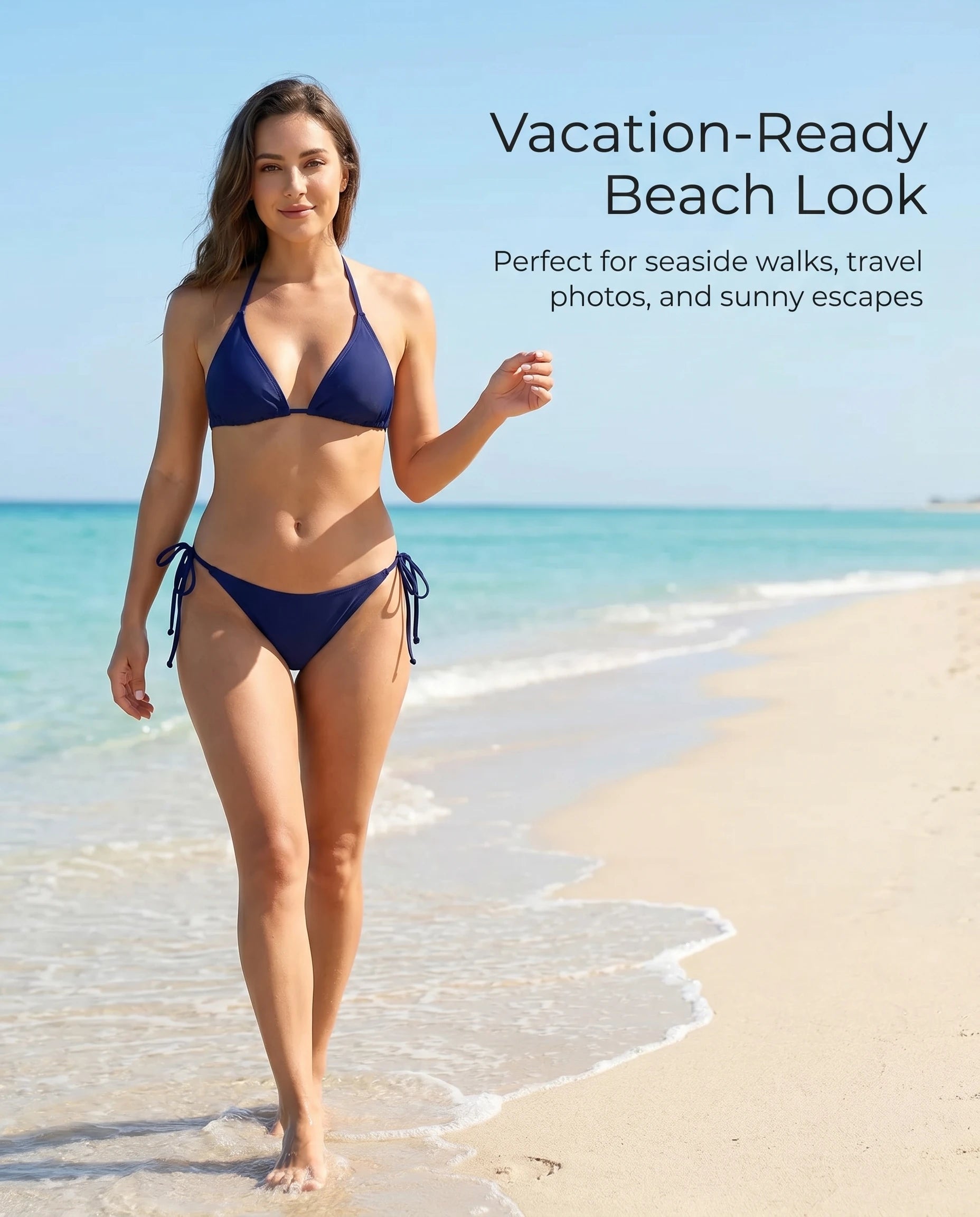 Conjunto de Bikini de 2 Piezas para Mujer, Sexy, de Color Sólido, sin Tirantes, con Tanga, Traje de Baño de Verano, Simple, con Detalle de Tiras Laterales
