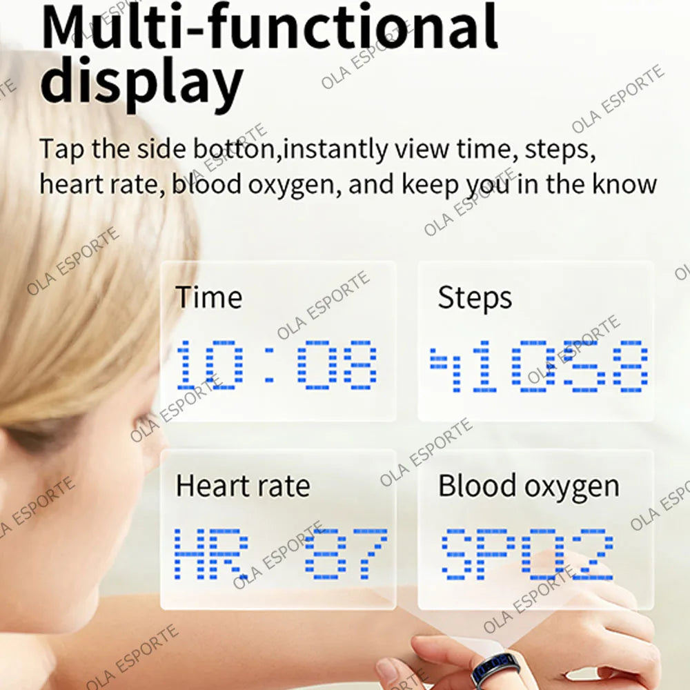Anillo inteligente con pantalla dinámica 5 ATM impermeable oxígeno en sangre Monitor de ritmo cardíaco durante el sueño anillo deportivo hombres mujeres anillo de moda
