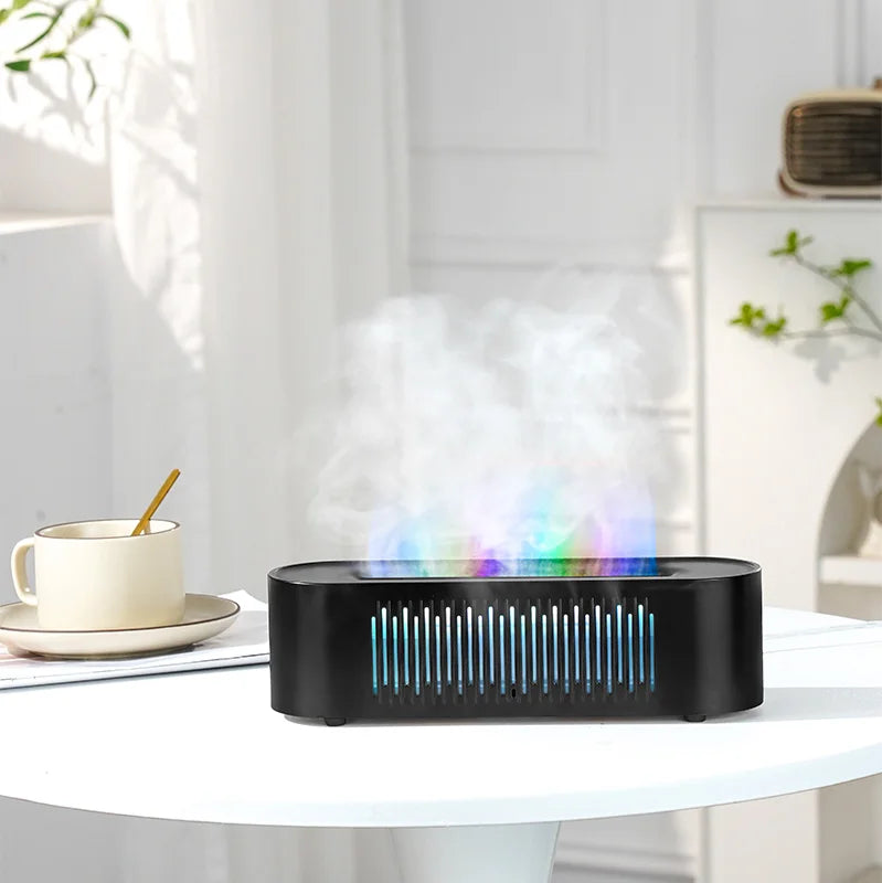 Humidificador de aromaterapia con llama, atmósfera colorida, luz nocturna, humidificación silenciosa, diseño de ventilación de fondo suave