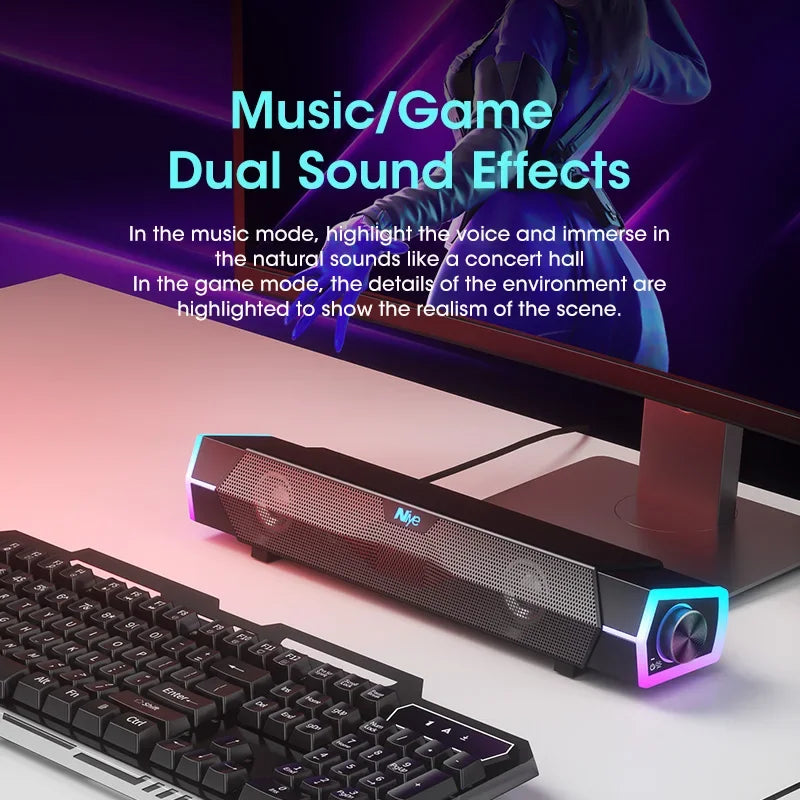 Barra de Sonido Bluetooth 5.0 para PC con Subwoofer y Luces RGB