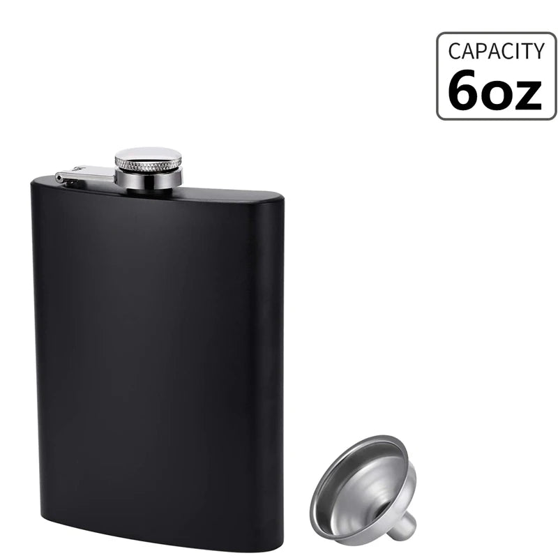 LMETJMA Matraz de cadera negro mate para licor, acero inoxidable, a prueba de fugas con embudo, juego de matraz para beber whisky KC0454