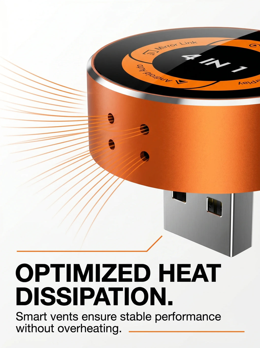 Adaptador inalámbrico 4 en 1 para Apple CarPlay, Android Auto, AirPlay y MirrorLink con funciones de duplicación de pantalla.