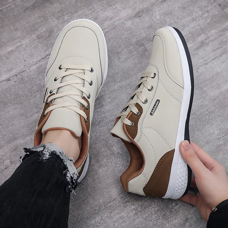 Zapatos YRZL para hombre, zapatillas impermeables para caminar para primavera y otoño, zapatos deportivos de cuero para hombre, zapatillas cómodas antideslizantes para hombre