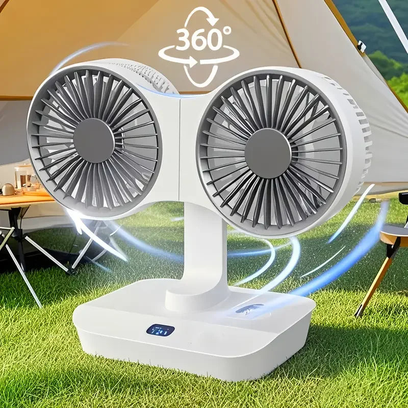 Ventilador vibrador multifunción de doble cabezal, dispositivo portátil con pantalla Digital de alta definición y 4 engranajes ajustables, luces nocturnas, novedad de 2024