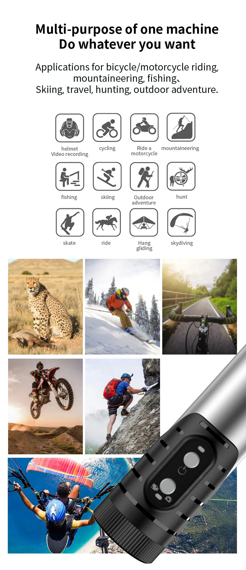 Cámara de acción FHD 1080P WiFi para bicicleta y casco, impermeable IP66