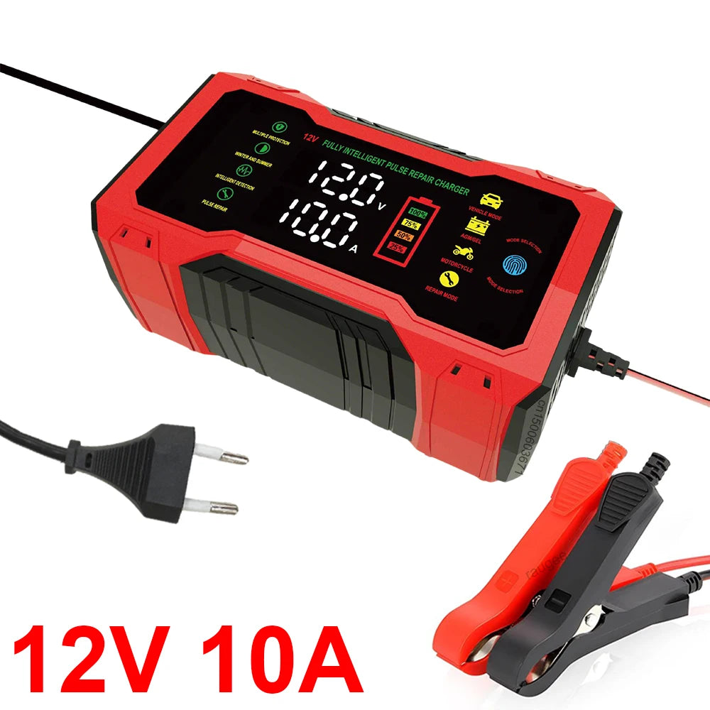 Cargador de batería inteligente para auto 12V 10A con reparación por pulsos