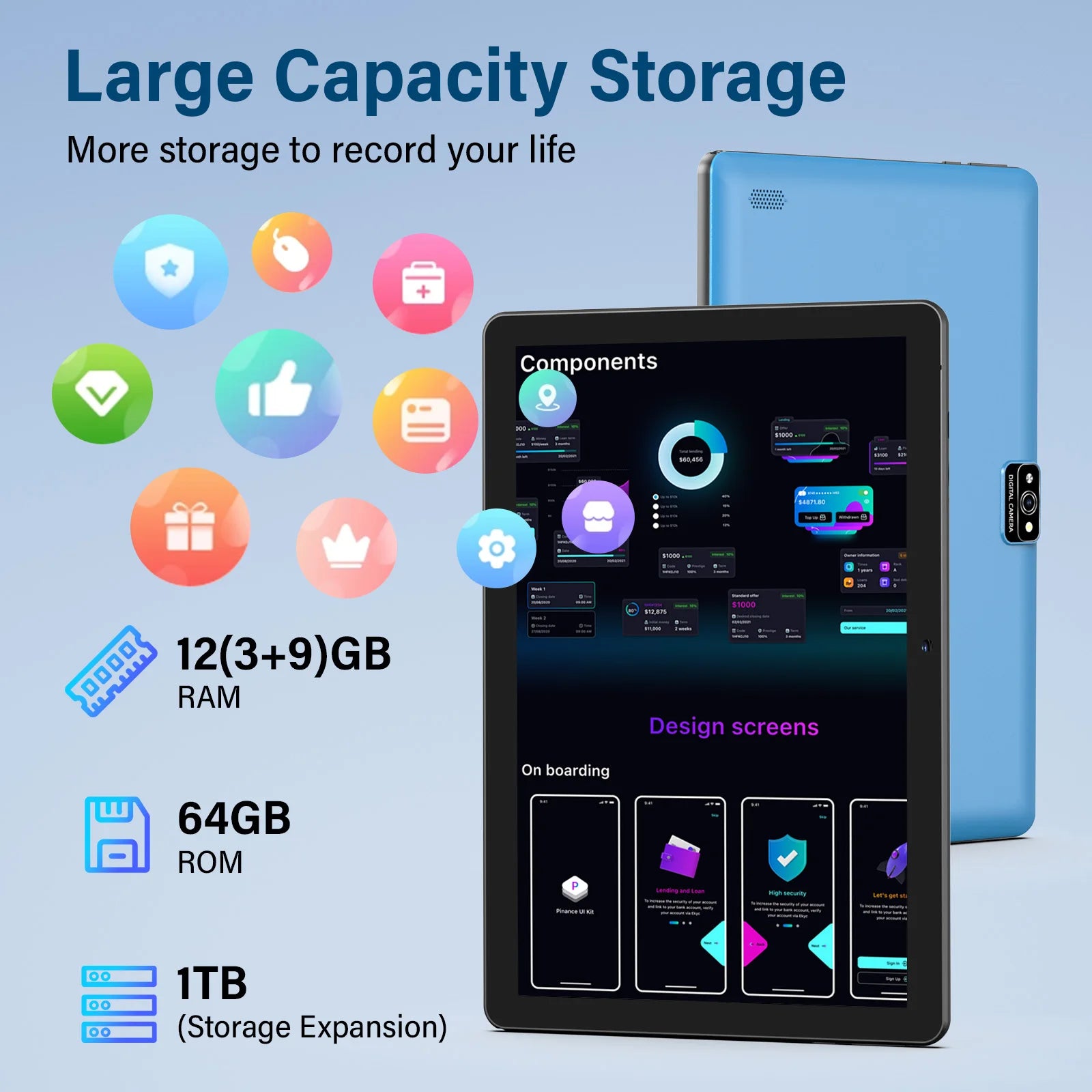 Tablet BAKEN Android 15 de 10 pulgadas, 12GB RAM, 64GB, Wi-Fi 6, Google Play