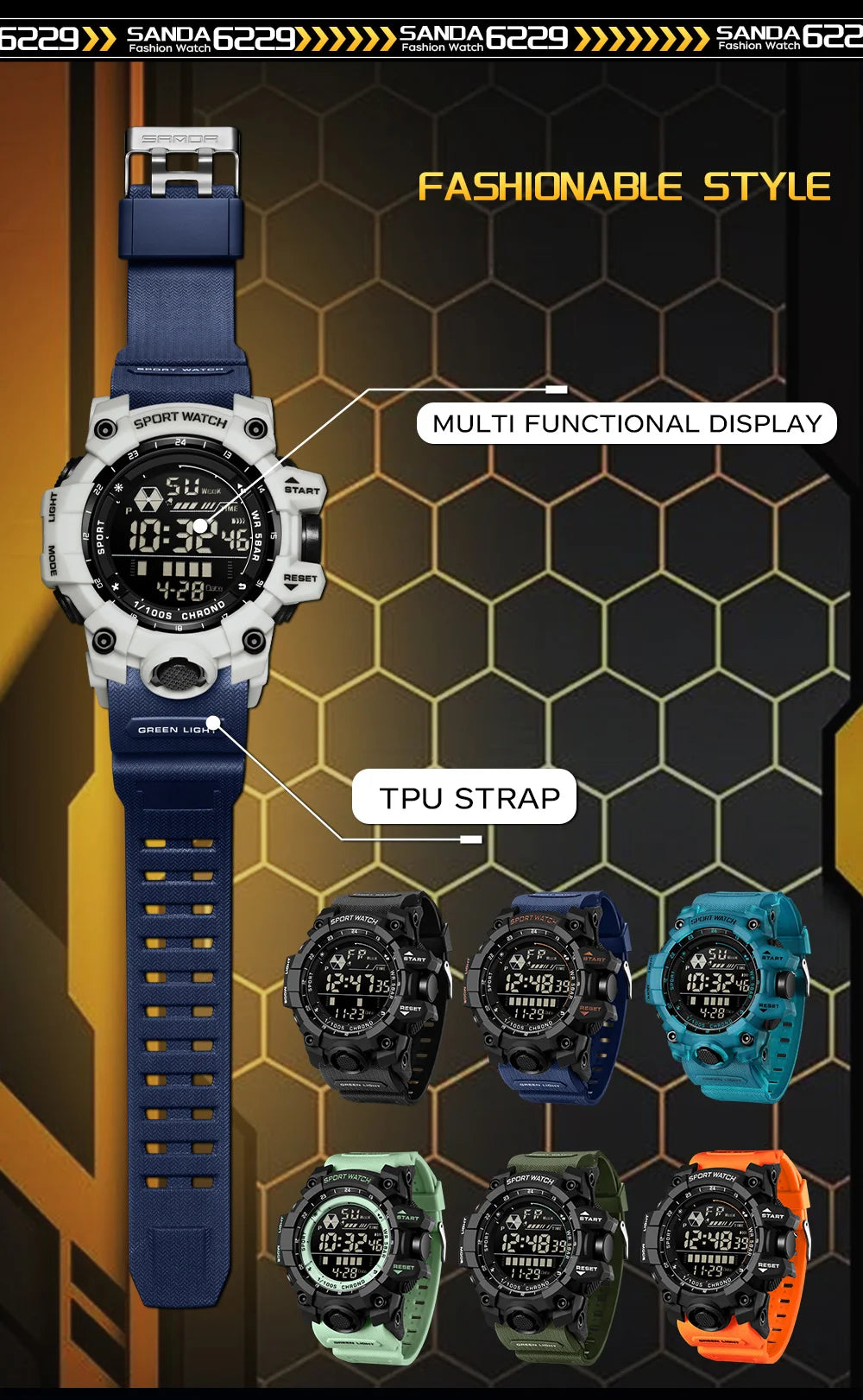 Reloj Digital LED Deportivo SANDA para Hombre, Estilo Militar, Resistente al Agua