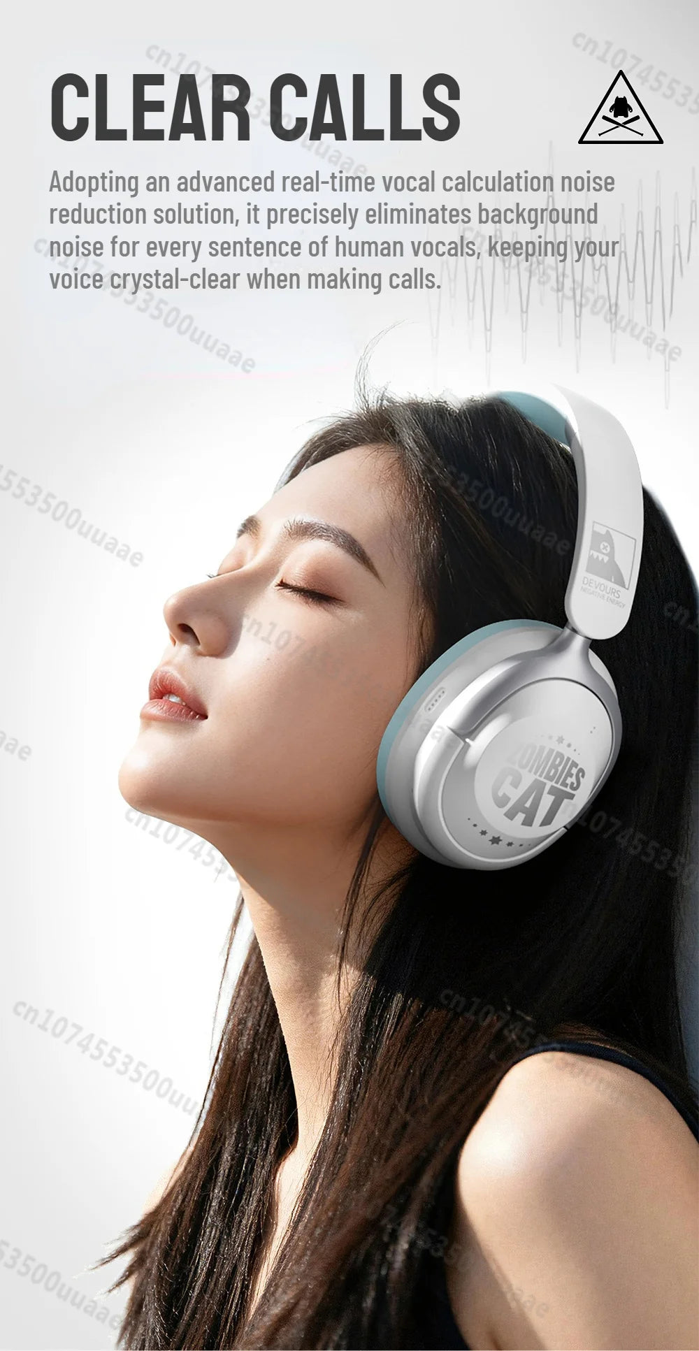 Zombies Cat S10 ANC auriculares Bluetooth 6,0-auriculares con cancelación activa de ruido de 45dB estéreo HiFi cable supraaural/auriculares inalámbricos