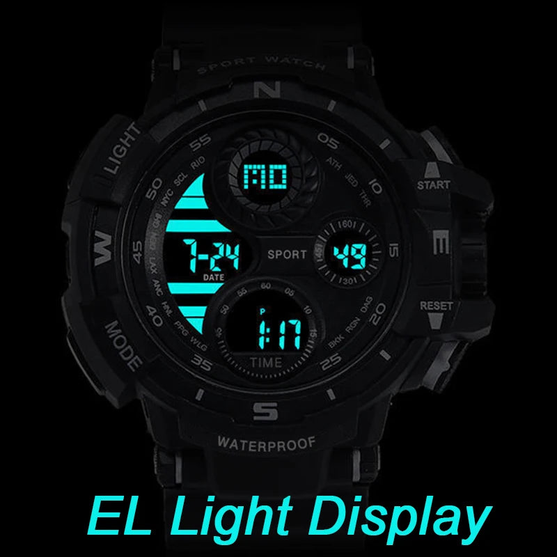 Reloj Digital negro YIKAZE para hombres, relojes deportivos, cronógrafo impermeable para exteriores, reloj de mano G, reloj de pulsera para estudiantes de choque de infantería