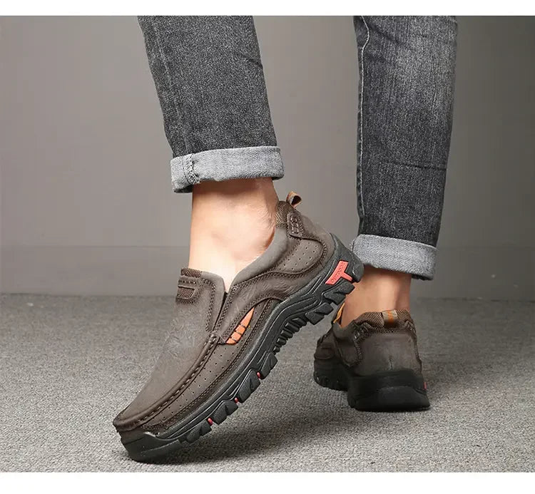 Mocasines de cuero genuino para hombre con suela gruesa antideslizante