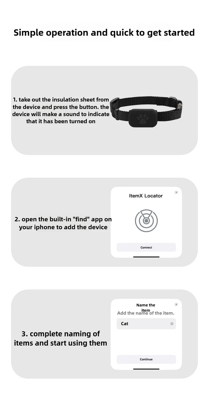 Rastreador GPS para Mascotas a Distancia, Impermeable, Seguimiento en Tiempo Real, Alerta de Movimiento, Collar Antipérdida para Perros y Gatos, Localizador Global para Apple Find APP