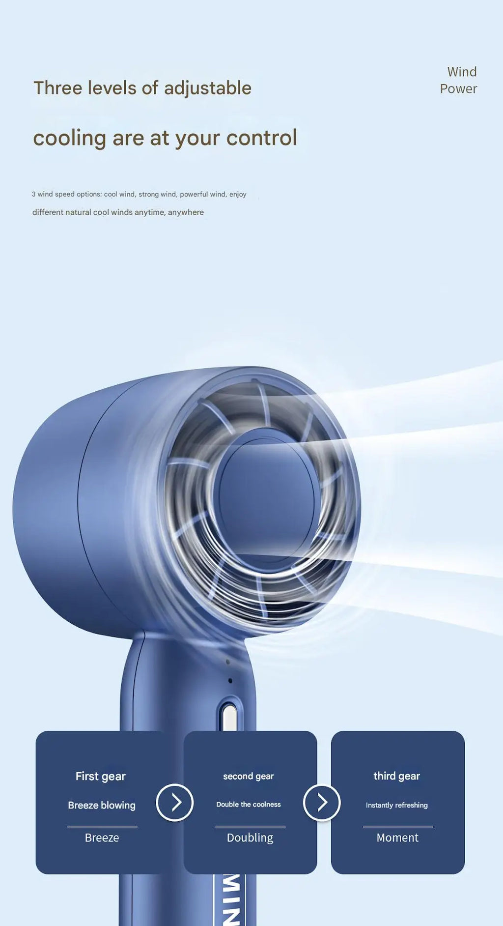 Turbo ventilador pequeño de mano con carga USB, mini soporte de escritorio ligero portátil para exteriores con batería de larga duración