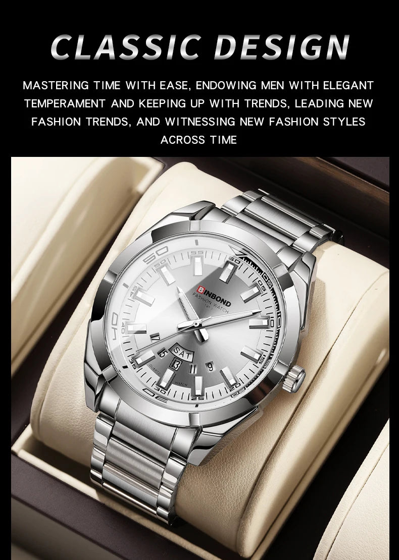 Reloj de Cuarzo BINBOND para Hombre Elegante Resistente al Agua