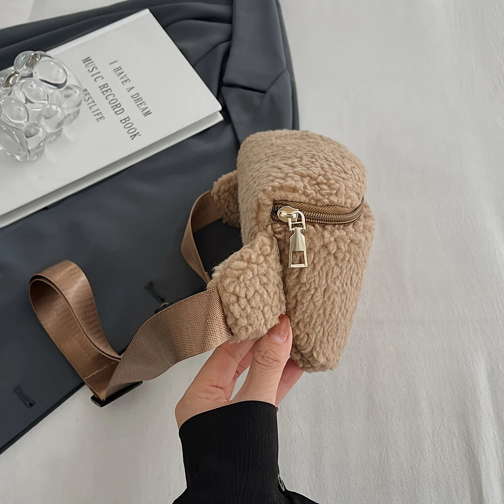 Bolso de Pecho para Mujer con Lana de Cordero, Gran Capacidad