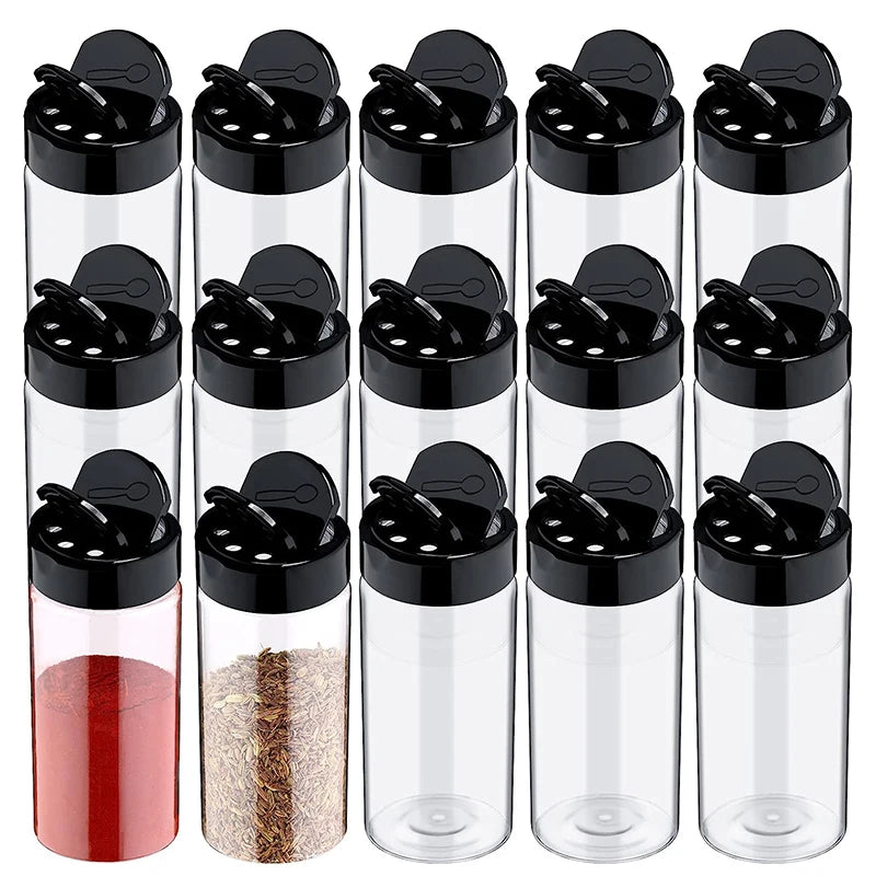 LMETJMA-tarro de especias de plástico transparente con tapas agitadoras, contenedores de condimentos para cocina, almacenamiento de especias en polvo, JT198