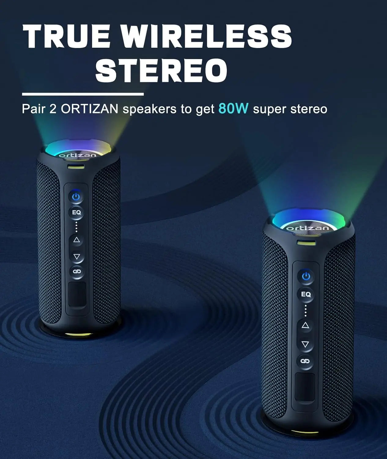 Ortizan X8 Pro, Altavoz Bluetooth portátil impermeable, Luces RGB, Calidad de sonido premium