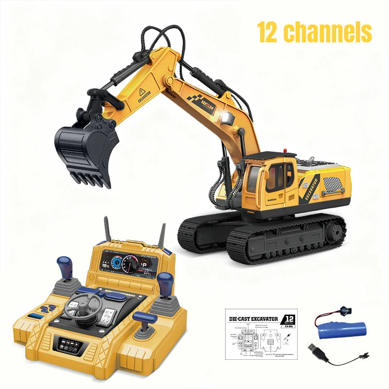 Coche RC 12/13/15Ch, excavadora de aleación, vehículo de ingeniería para niños, juguete, volante de suelo, coches de control remoto, juguetes para niños