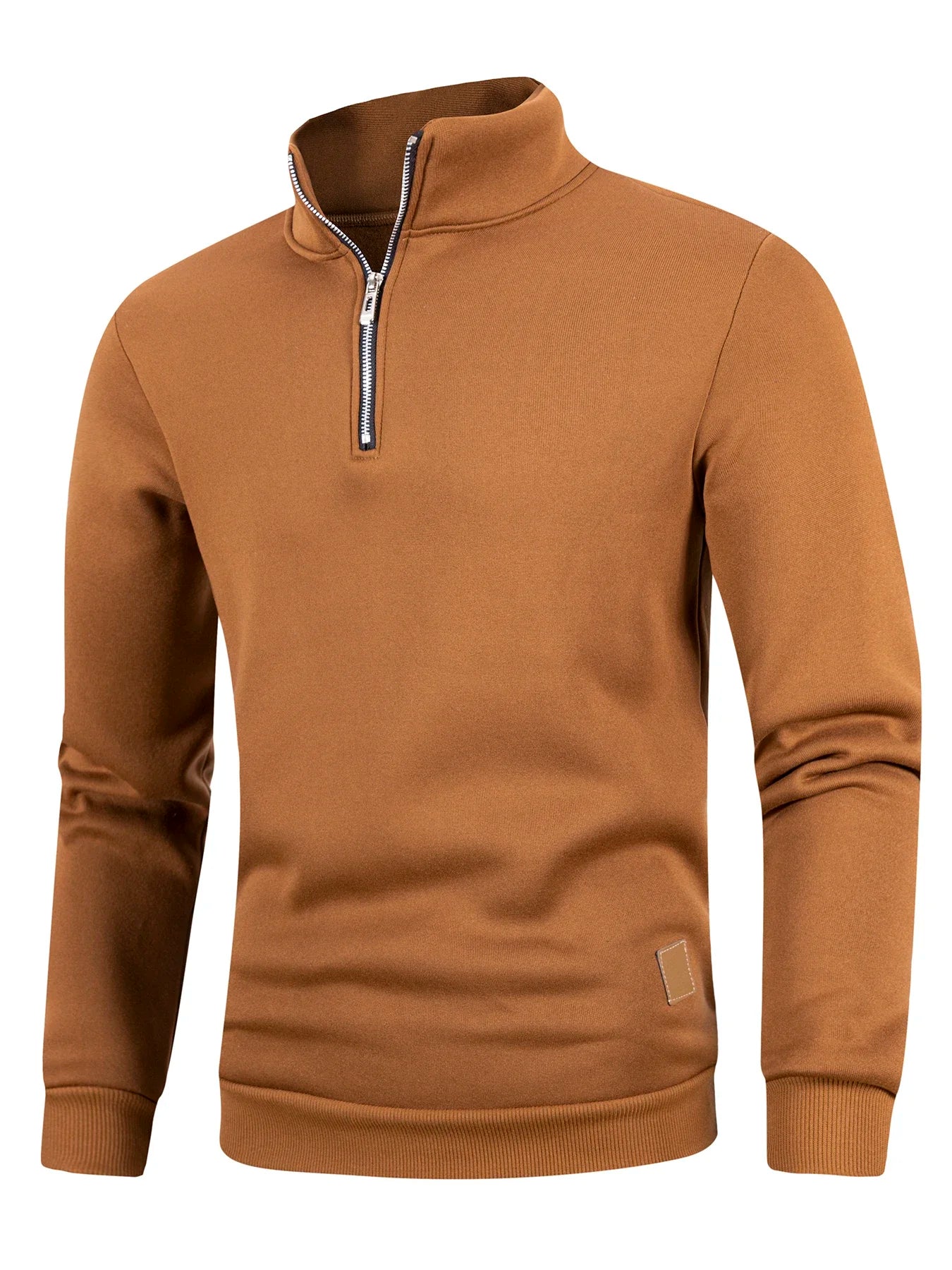 Otoño hombres cremallera pulóver cuello alto suéteres cálidos Color sólido manga larga moda masculina Casual sudadera diaria Top