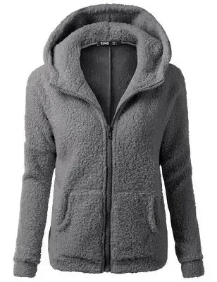 Chaqueta con capucha y cremallera para mujer, forro polar suave