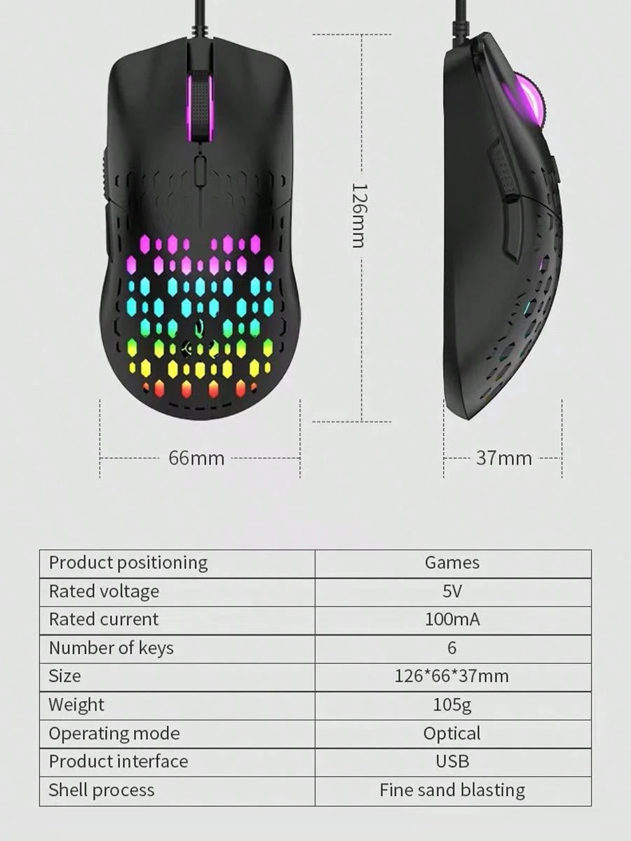RAIKU G701-ratón con cable de 6 teclas, Mouse con iluminación colorida para juegos y oficina para Microsoft Windows y Apple IOS System