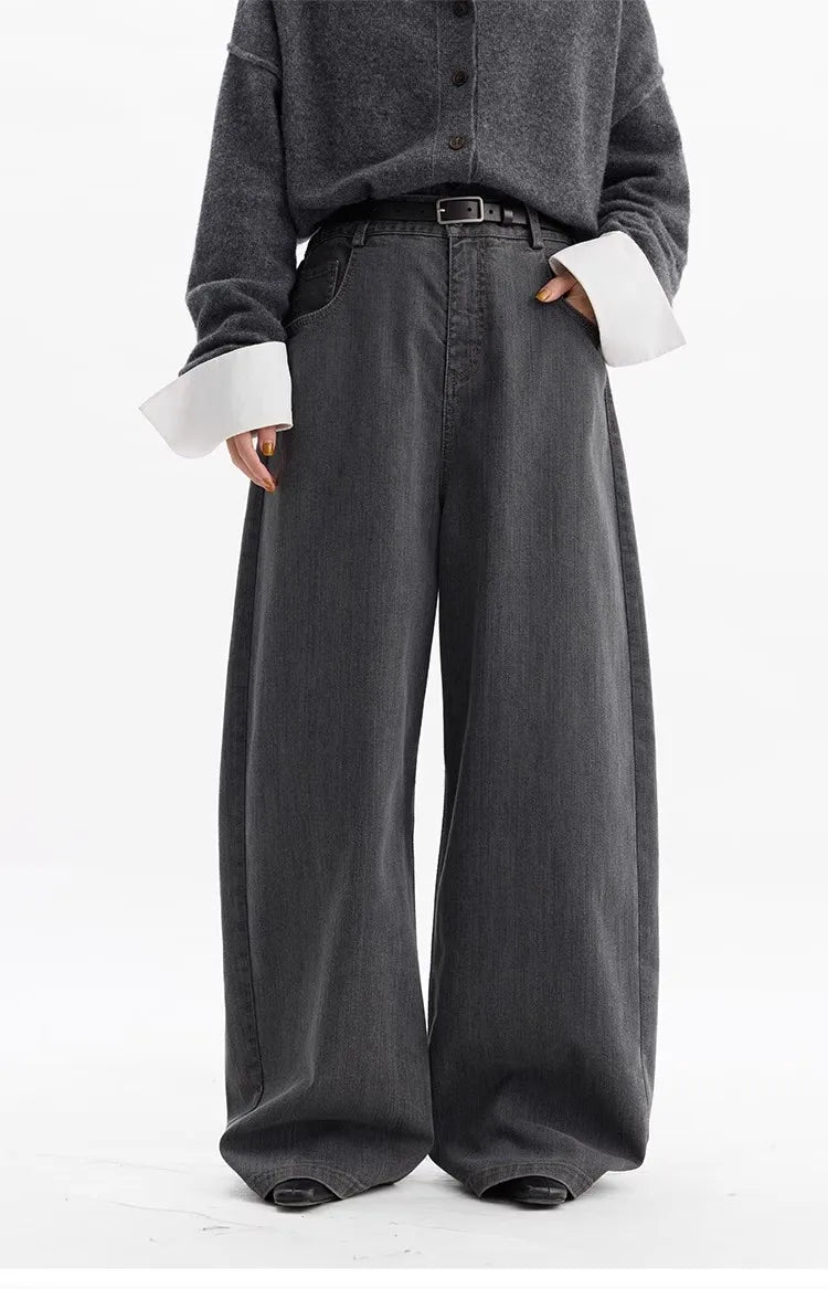 Jeans Americanos Retro de Cintura Alta para Mujer, Pierna Ancha con Acabado Desgastado