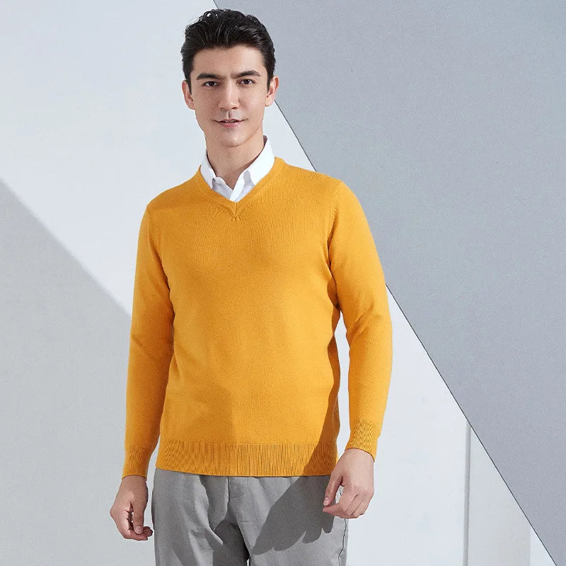 Buzo de punto con cuello en V para hombre - Algodón y Cachemira