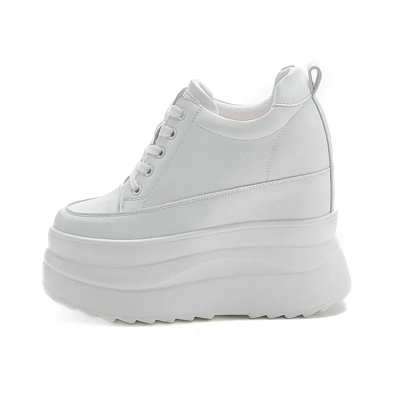 Zapatos deportivos Fujin con plataforma alta de 13 cm, zapatos planos con cuña, zapatillas gruesas, informales, cómodas, de alta gama, para caminar en otoño, 5 pulgadas