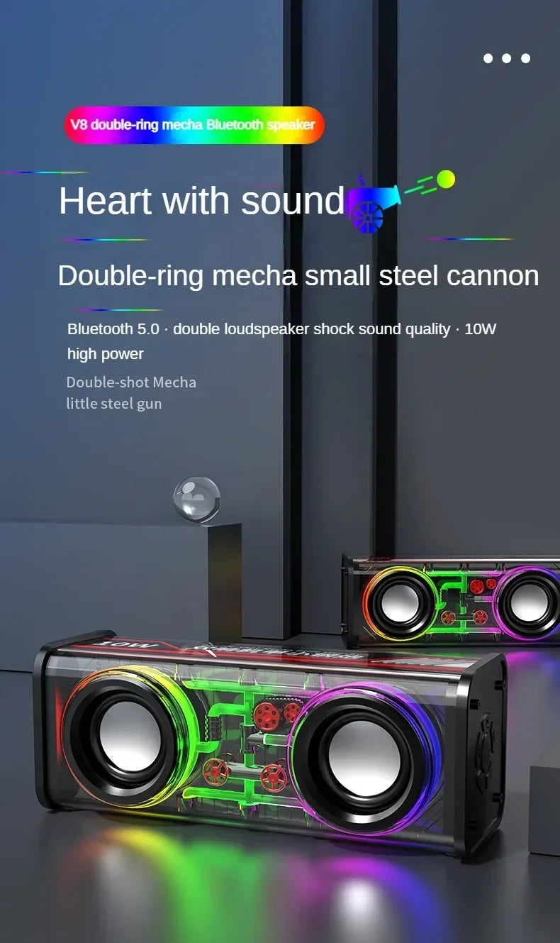 Altavoces Mecha transparentes V8, Bluetooth 5,0, inalámbricos, diafragma de contrabajo, Subwoofer, música, TWS, luz RGB, Mini altavoz de fiesta