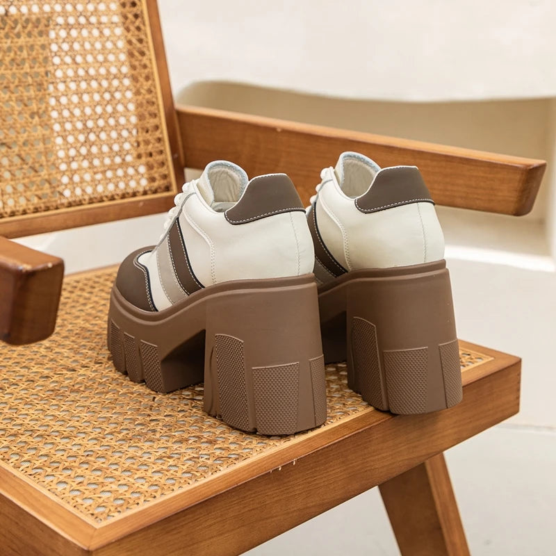 Zapatos de Tacon Alto con Plataforma para Mujer - Cuero con Cordones