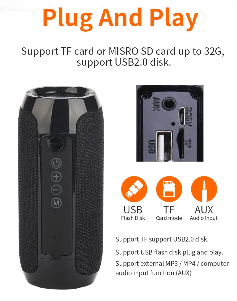Altavoz inalámbrico portátil Caixa De Som Bluetooth caja De sonido De música Bluetooth para Subwoofer Radio FM Bocina acústica manos libres Hifi