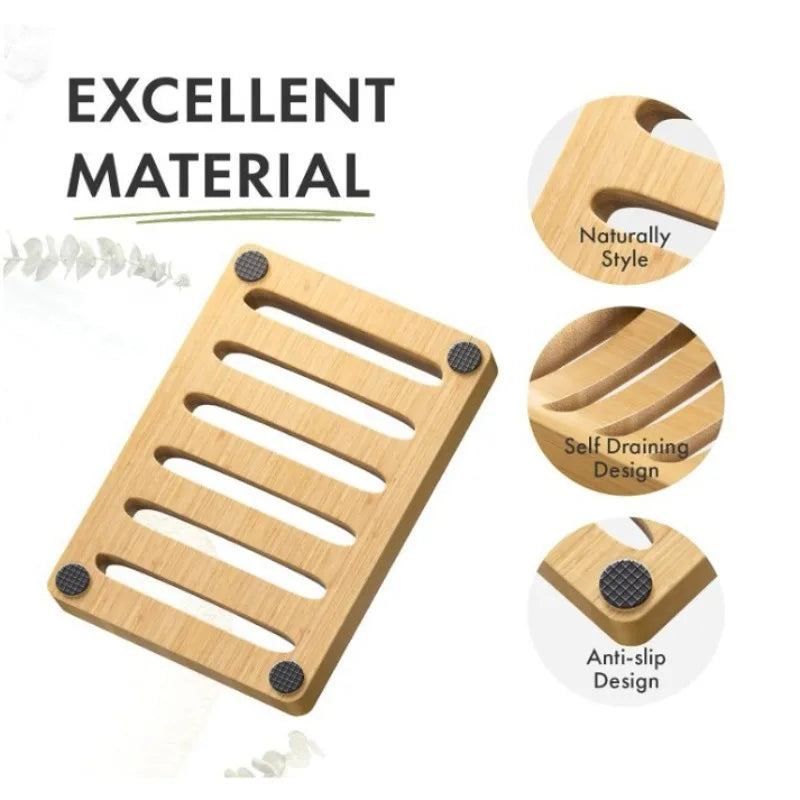 Juego de Jaboneras de Bambú Natural con Bandeja Autodrenante, Diseño Rústico y Elegante para Baño, Cocina, Fregadero, Jabón en Barra