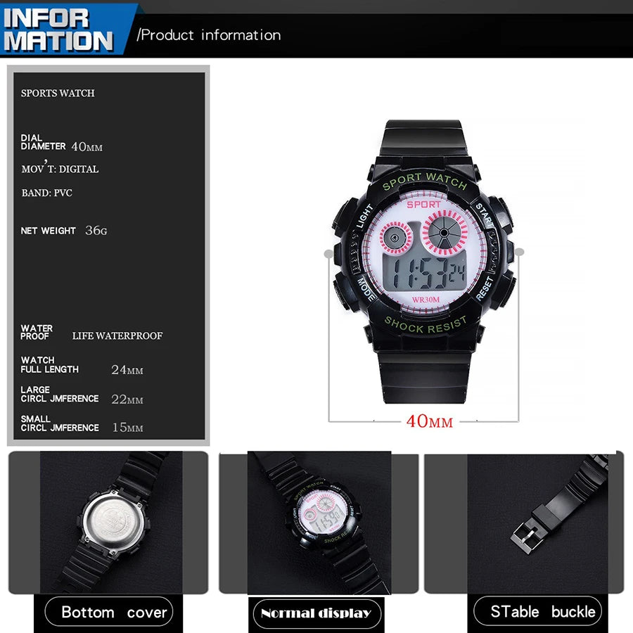 Reloj Deportivo Digital LED Impermeable para Niños