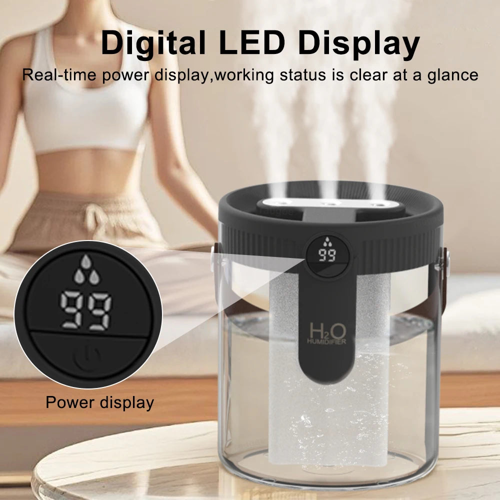Humidificador de aire de 1,5 l, humidificador doméstico de gran capacidad, generador de niebla silencioso, batería de 1800mAh, humidificador recargable por USB con luz LED