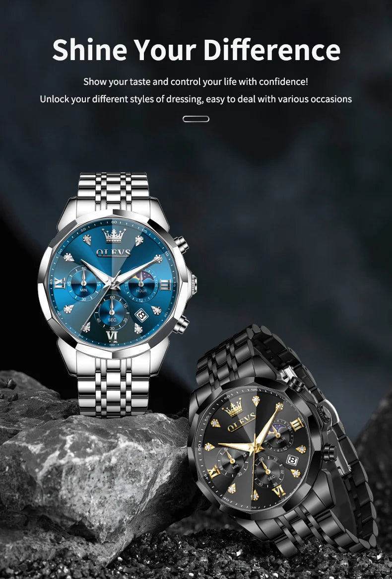 Reloj OLEVS 3670 Cronógrafo para Hombre Fase Lunar Resistente al Agua