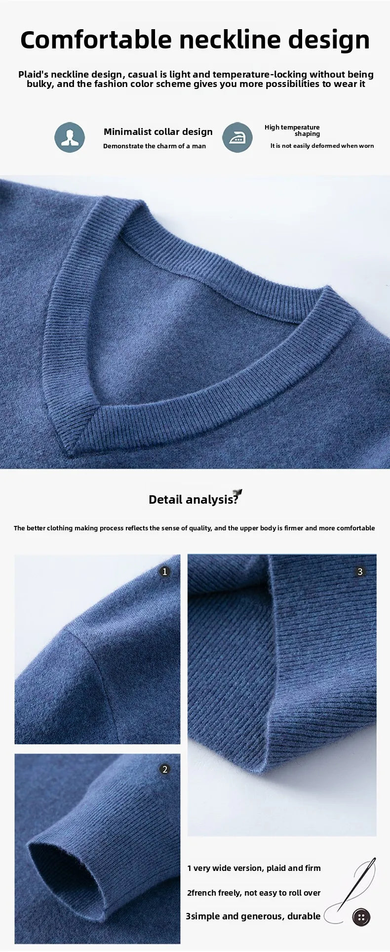 Suéter de Punto Grueso Antipilling para Hombre - Cuello en V