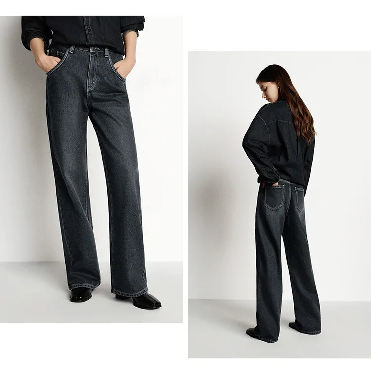 Jeans de Pierna Ancha con Forro Polar para Mujer, Cintura Alta, Cómodos